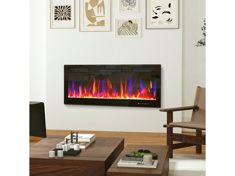 Cheminée électrique murale 9001800 w, effet flamme 12 couleurs, noire - Conforama C