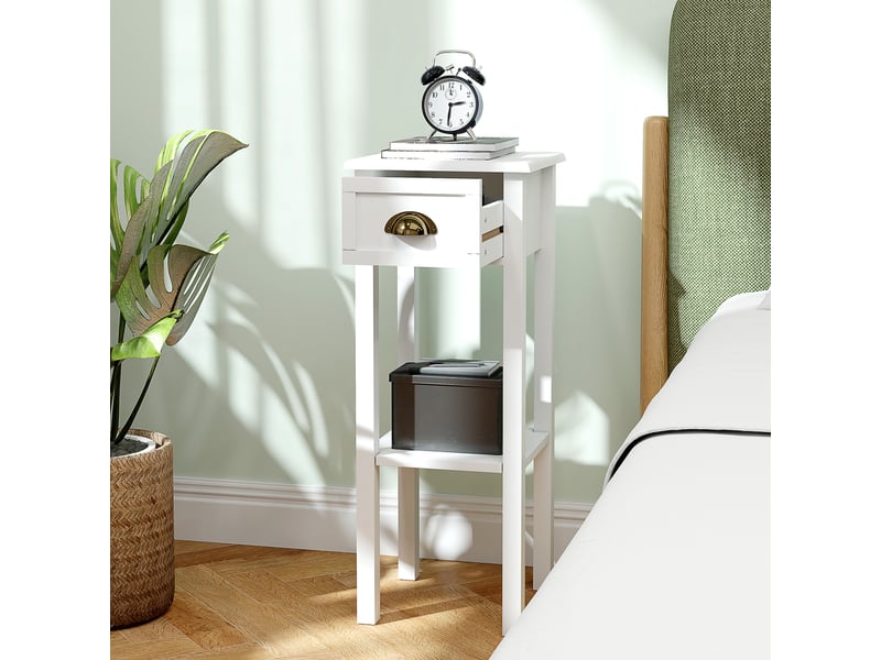  Lot de 2 tables d'appoint table de chevet style sophistiqué avec tiroir, étagère inférieure, blanc, 30 x 30 x 75 cm  - Conforama W