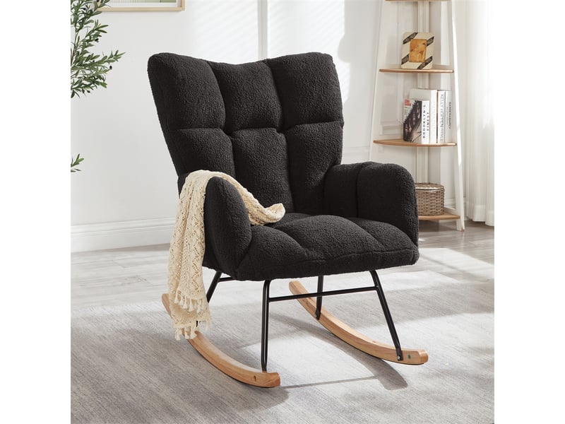  Fauteuil à bascule moderne - 69 x 89 x 101 cm - rocking chair scandinave avec pieds en bois et métal - gris foncé  - Conforama B