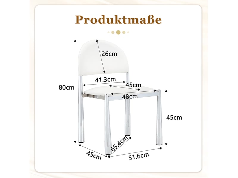  Lot de 2 chaises de salle à manger modernes blanches avec dossier semi-circulaire, revêtement en polyuréthane, pieds en métal  - Conforama C