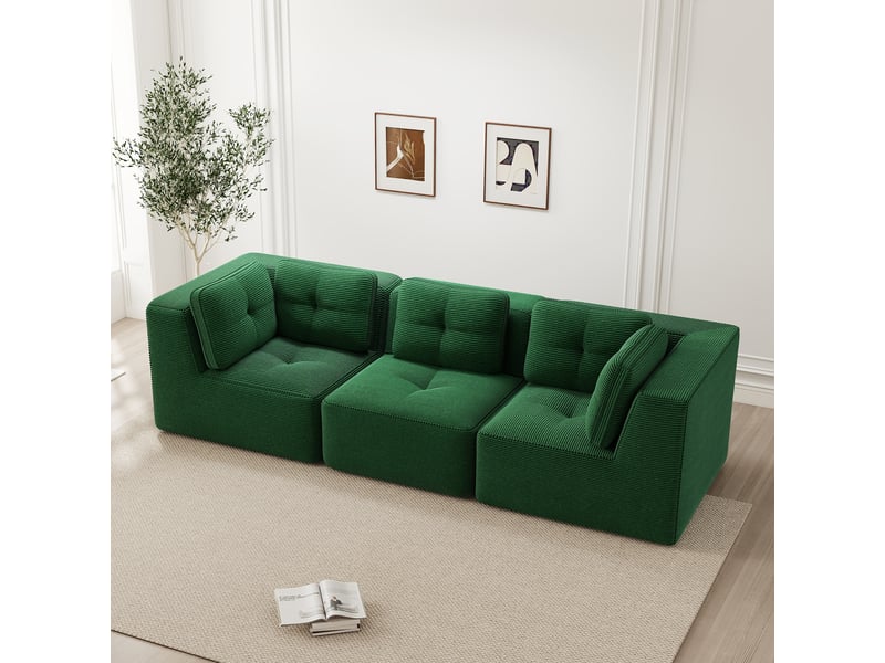 Canapé droit modulable 3 places velours côtelé vert – 297 x 104 x 69 cm Fay Lum - Conforama W