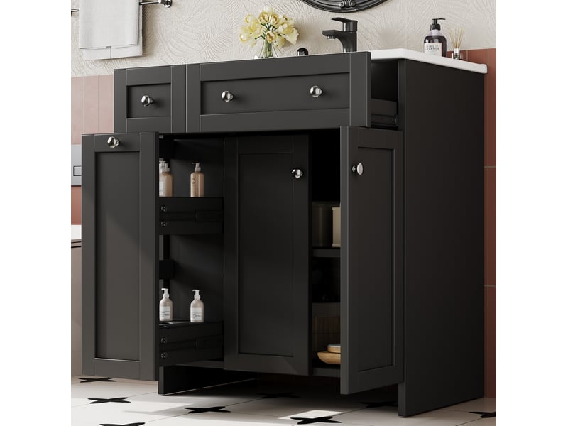  Meuble vasque sur pied 76x47x86 cm avec 3 tiroirs coloris noir  - Conforama E