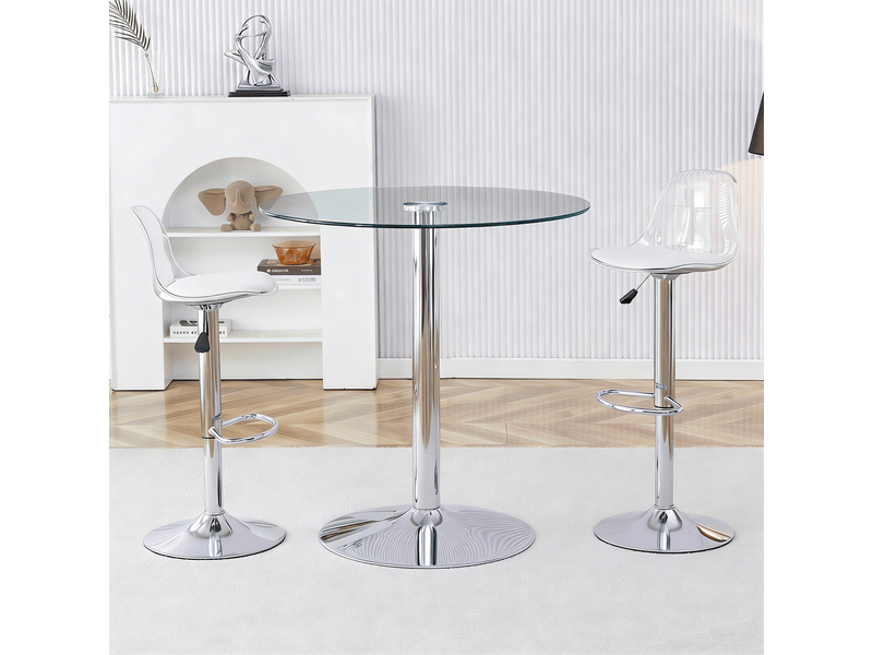  Ensemble table et chaises de bar avec 1 table, 2 tabourets  - réglables et pivotants - verre, métal et plastique - argenté transparent  - Conforama B