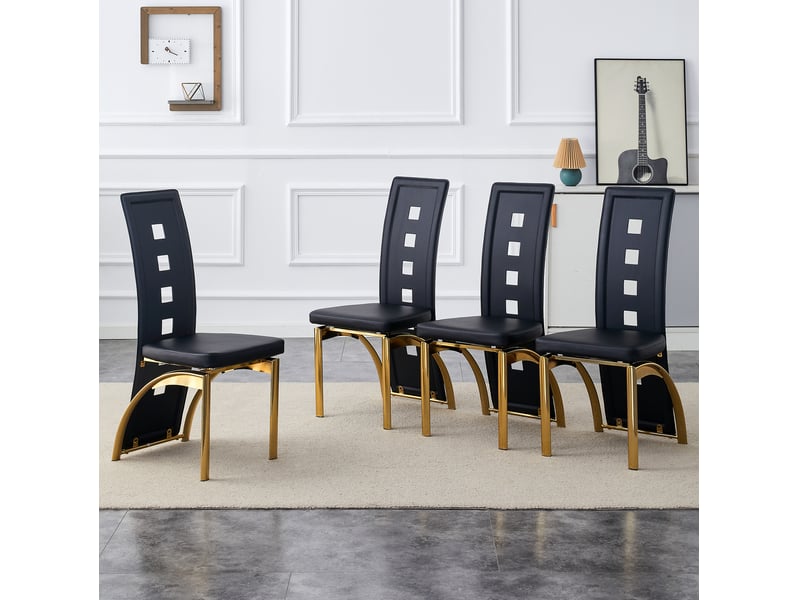 Chaises de salle à manger lot de 4 à dossier ajouré noir et doré homvra  - Conforama C