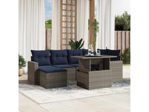 Vidaxl ensemble de canapé de jardin 7 pcs avec coussins gris résine tressée