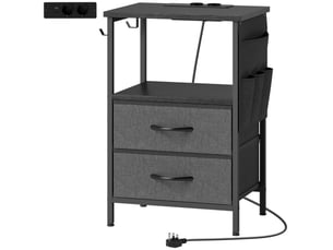 Table d’appoint avec station de charge, usb-c, tiroirs et crochets, acier noir 40x30x60 cm