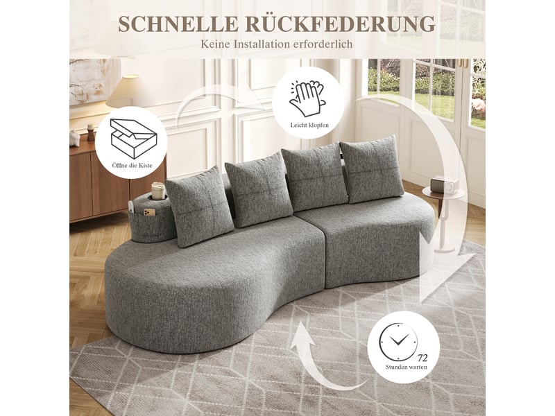  Canapé droit fixe 4 places lin gris clair canapé compressible - Conforama E
