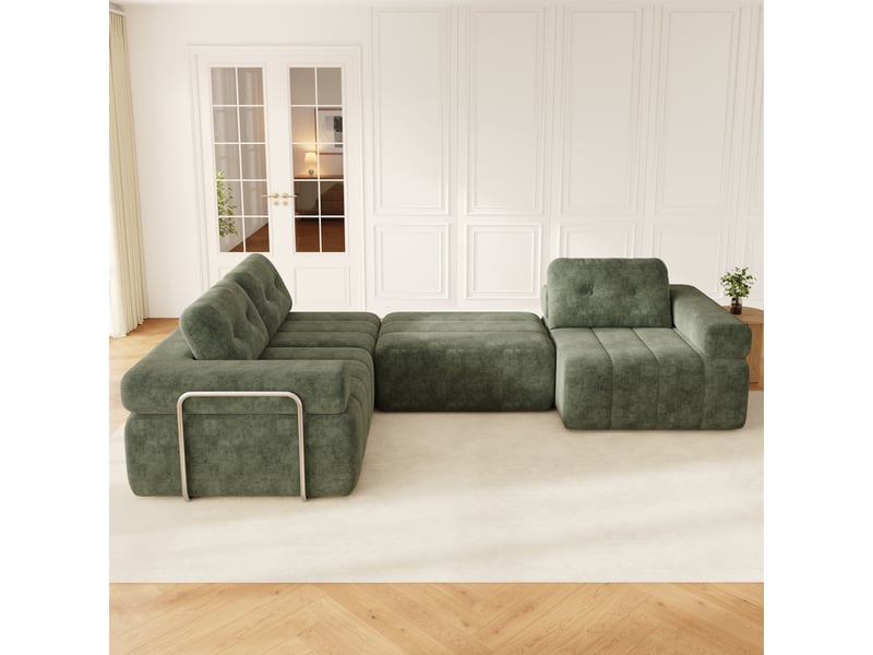 Canapé d’angle modulable 4 places en chenille vert, 258 × 165 × 79 cm IKSETERA TRADING LTD - Conforama R