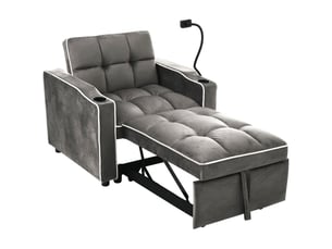 Fauteuil convertible 3 en 1, canapé-lit 1 place velours avec porte-gobelets et support téléphone, gris foncé, 83x167x76cm