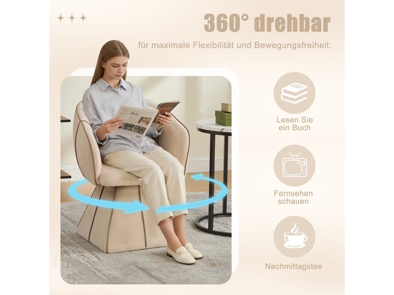  Fauteuil pivotant individuel  56 x 54 x 74,5 cm - siège relax ergonomique pour adultes et adolescents - chenille - brun camel  - Conforama D