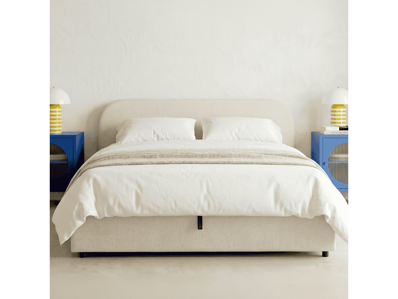  Lit coffre adulte 160x200 cm avec tête de lit en tissu chenille beige - cassis Cassis - Conforama B