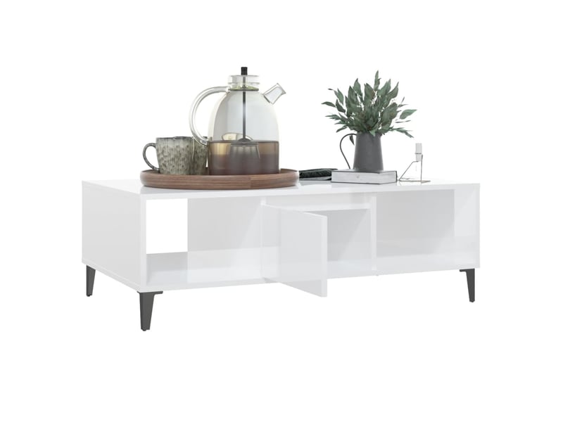  Table basse rectangulaire | table de salon blanc brillant 103,5x60x35 cm bois d'ingénierie  - Conforama D