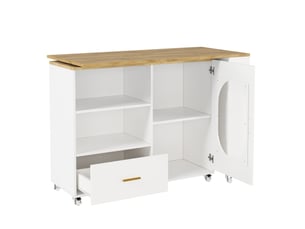 Îlot de cuisine mobile 120-180 x 60 x 90 cm, plateau rotatif 360°, naturelblanc