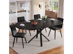 Table à manger extensible ronde 100-140 cm – noir – 4 chaises en velours design moderne, 4 à 6 personnes