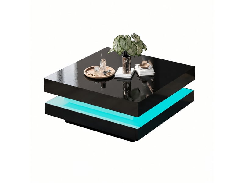  Table basse carrée noire avec led, commande bluetooth, 70 x 70 x 36 cm, noir  - Conforama A