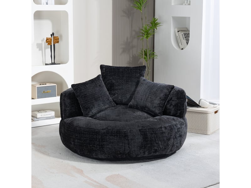  Fauteuil inclinable - à dossier haut - avec 3 coussins - résistant et confortable - chenielle - noir  - Conforama D