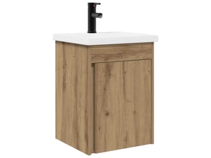 Meuble de rangement salle de bain avec robinet chêne artisanal shl3308
