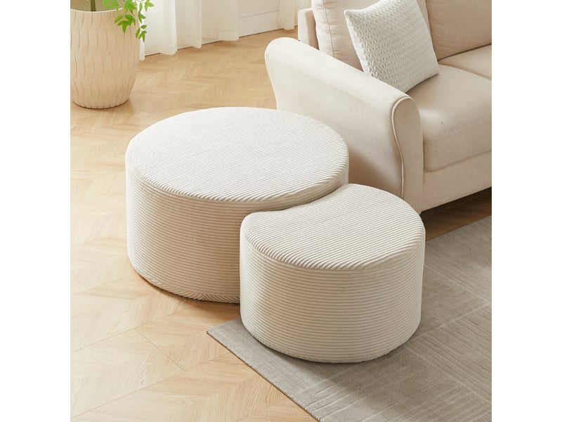  Table basse ronde beige lot de 2 en tissu  - Conforama B