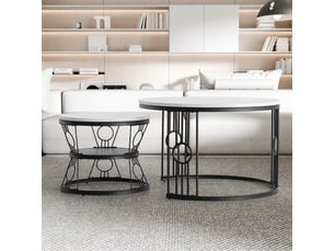 Table basse gigogne 2 pièces mdf blanc et métal noir evryae