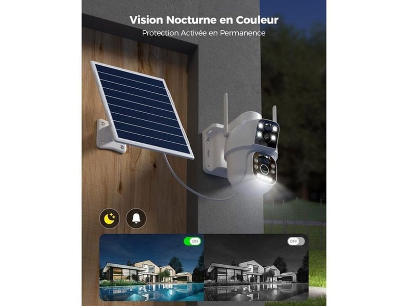  Systeme de camera de securite solaire double objectif 20w pir 20000mah 4g vision nocturne couleur 25m  - Conforama E