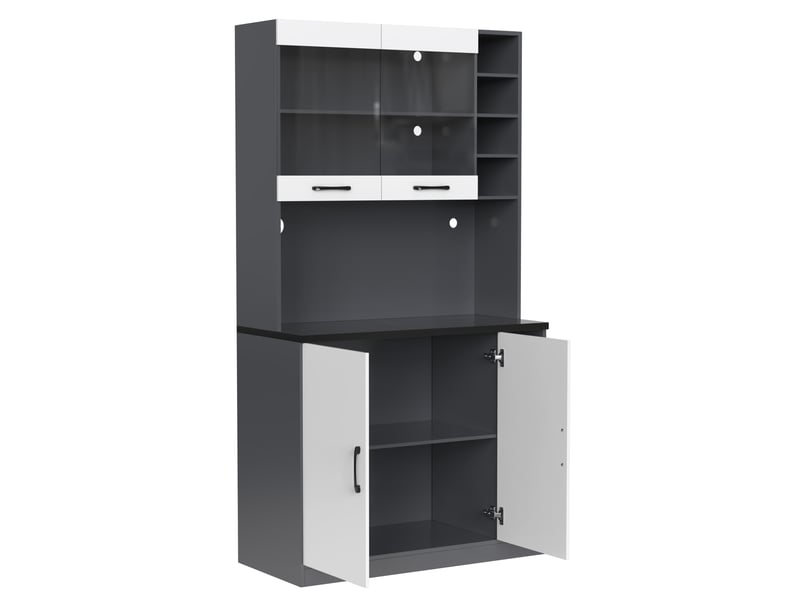  Buffet haut brun et noir en mdf, 145 × 39 × 171 cm, portes vitrées, panneau perforé, 5 portes, pour cuisine et salle à manger  - Conforama A