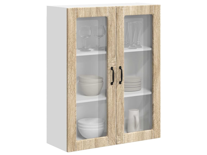  Meuble mural de cuisine, cabinet en verre mural chêne sonoma 80x31x100cm shl1148  - Conforama C
