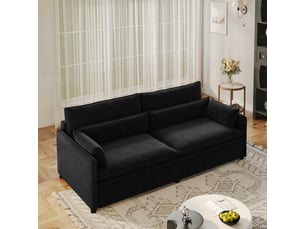 Canapé-lit convertible 3 en 1,206x91x86cm,canapé 3 places avec couchage extensible,coffre de rangement,tissu chenille,noir