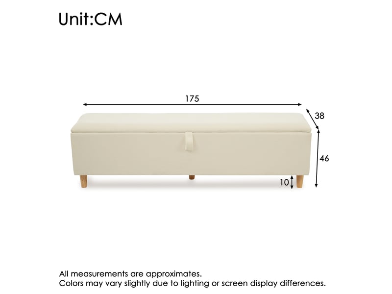 Banc de lit 175x38 cm en velours côtelé beige avec rangement hydraulique - Conforama C