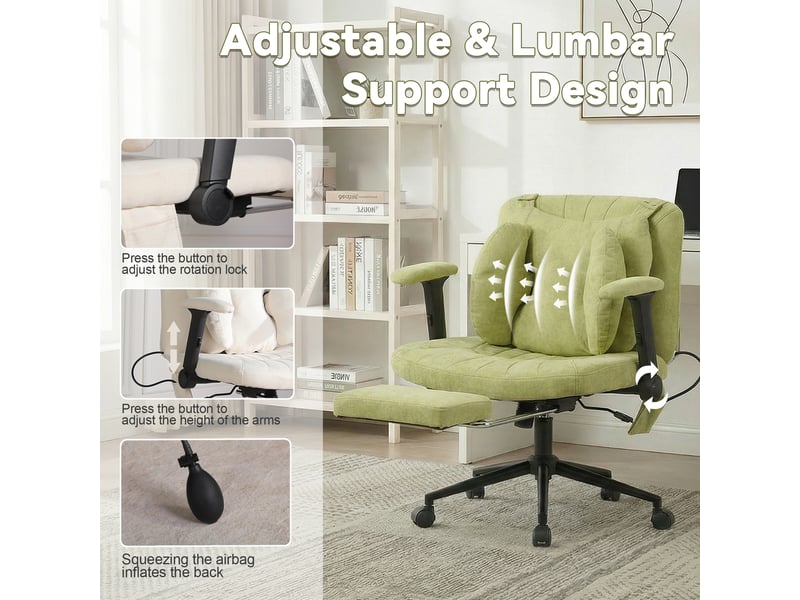 Chaise de bureau pivotante avec hauteur réglable - lpospi - soutien lombaire gonflable, tissu - vert - Conforama E