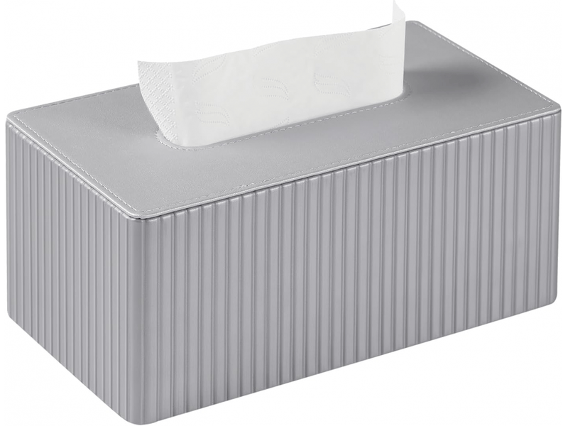  Housse de boîte à mouchoirs en cuir rayé pour salle de bain, chambre, salon, bureau - 1 pièce, argentée, 25 × 13,5 × 11 cm  - Conforama A
