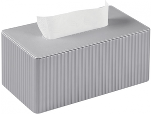 Housse de boîte à mouchoirs en cuir rayé pour salle de bain, chambre, salon, bureau - 1 pièce, argentée, 25 × 13,5 × 11 cm