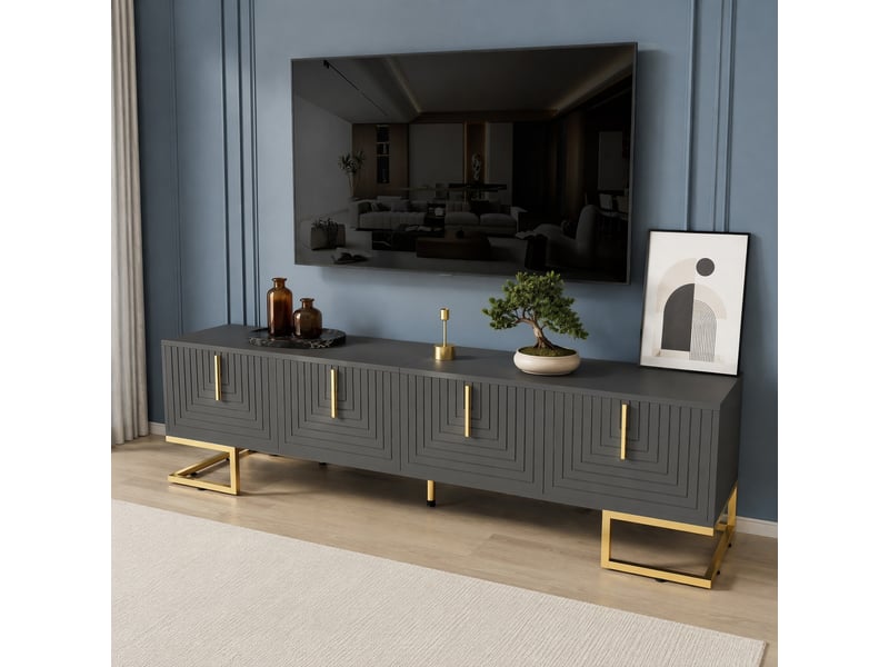  Meuble tv modenvie 170 x 40 x 45,5 cm gris anthracite 4 portes pieds dorés  - Conforama B