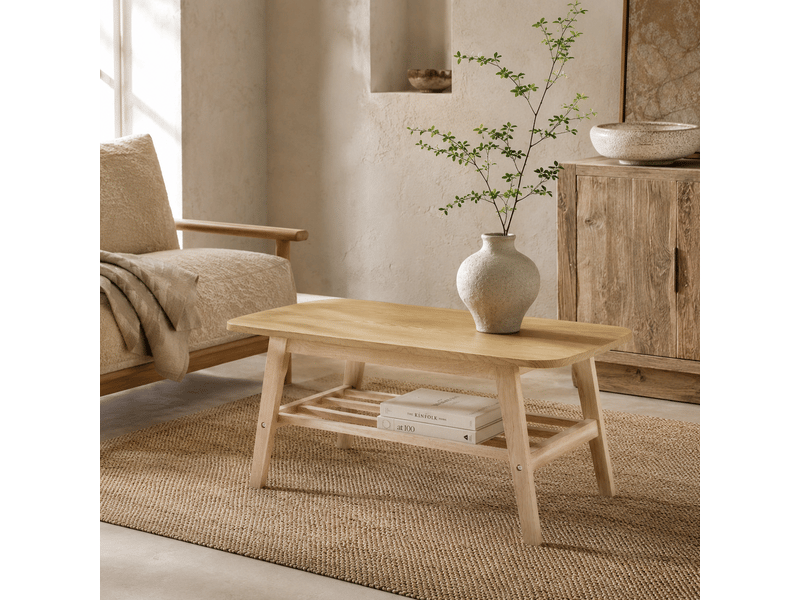  Table basse avec rangement 100 cm bois massif structure à deux niveaux très grand rangement  - Conforama B