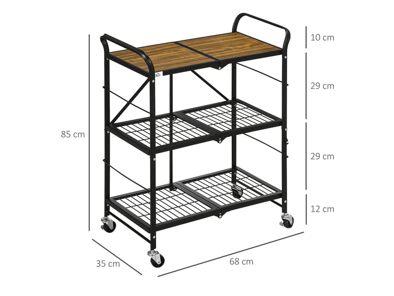  Desserte de cuisine pliable 3 niveaux 4 roulettes marron et noir 68 x 35 x 85 cm  - Conforama C