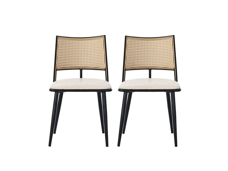  Chaise de salle à manger lot de 6, assise pu chaise rembourrée, dossier en rotin, coloris noir  - Conforama E