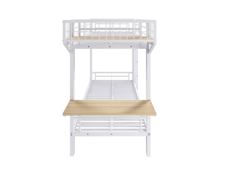 Lit superposé - 90x200 cm - bureau intégré - échelle - barrières de sécurité - rangements intégrés - structure métal - blanc CozyNest - Conforama D