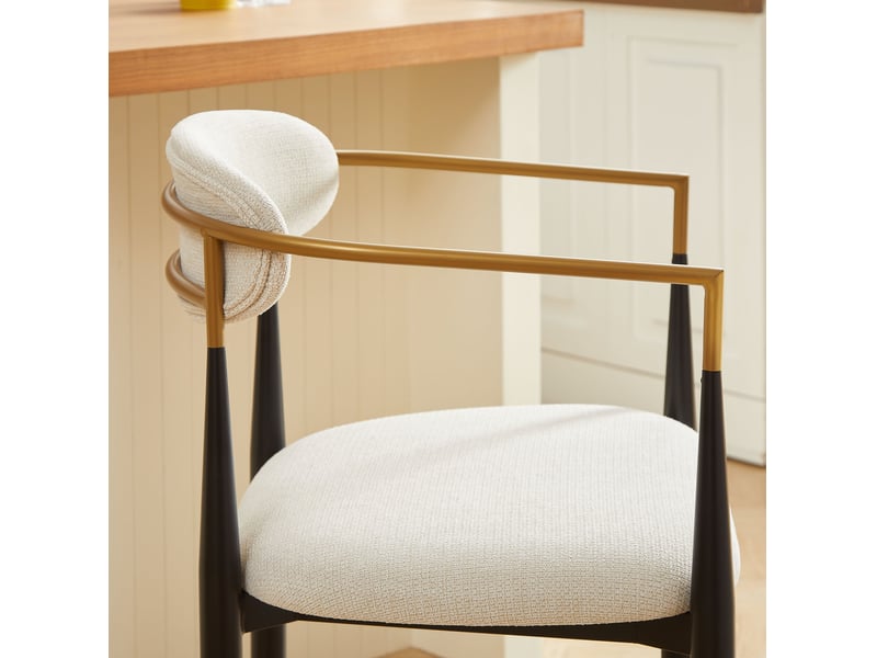  Lot de 2 tabourets de bar 59x55x94 cm accoudoirs, chaise haute style français moderne, métal et tissu, beige et noir  - Conforama E