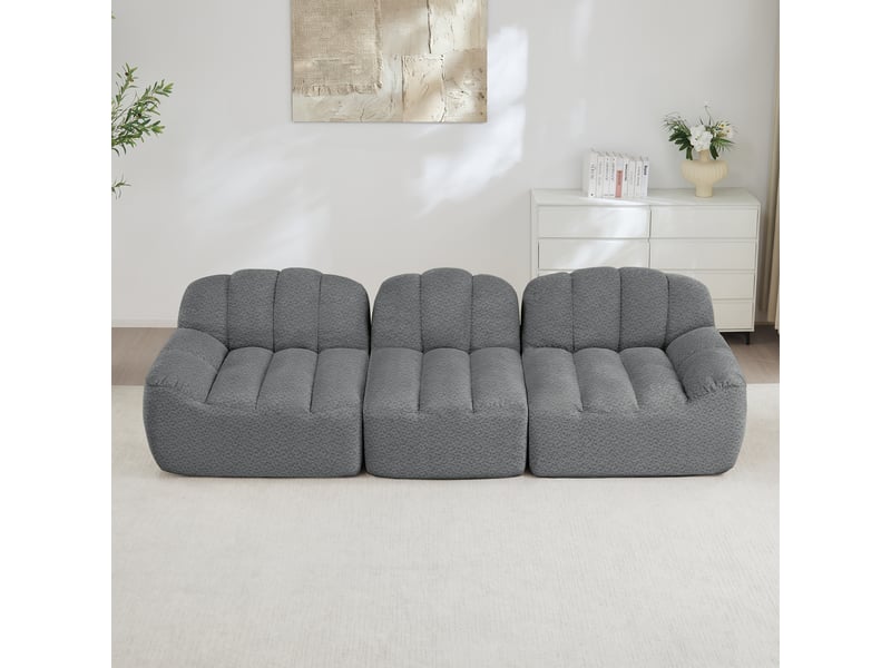  Canapé droit coquille 3 places bouclette gris – 288 x 104 x 79 cm Fay Lum - Conforama B