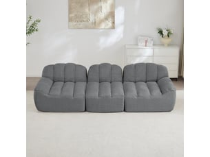 Canapé droit coquille 3 places bouclette gris – 288 x 104 x 79 cm