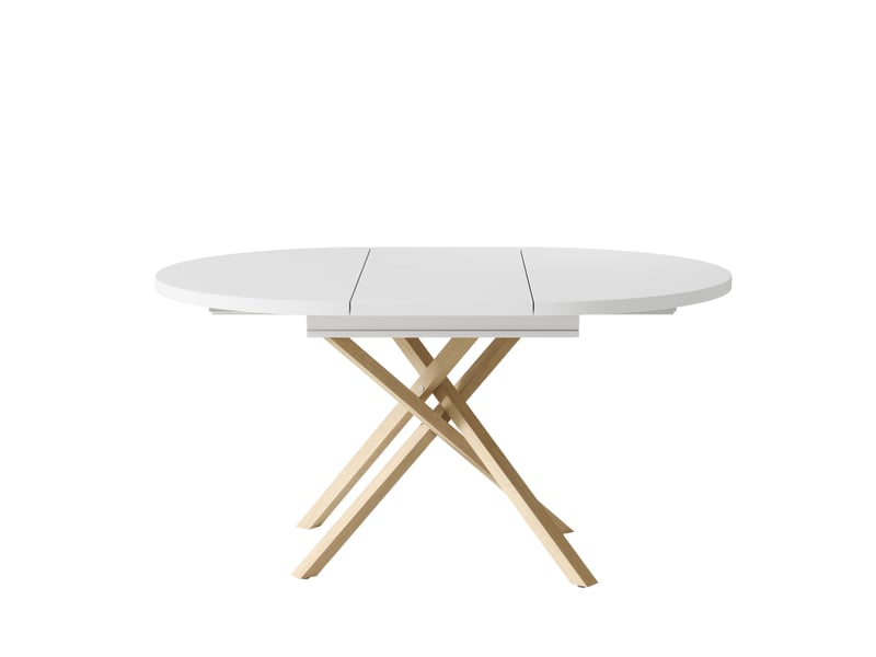  Table à manger extensible 100-140 x 100 cm, 4-6 personnes, pieds croisés, blanc et bois Jamama eleni - Conforama R