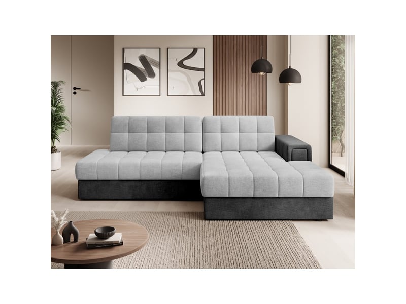 Canapé d'angle convertible cubito gris et noir 240 cm avec coffre et couchage - Conforama E
