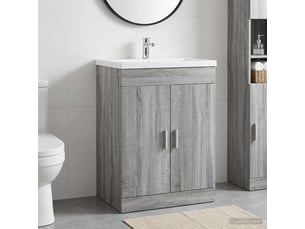 Meuble sous lavabo de salle de bain, commode sonoma gris shl4688