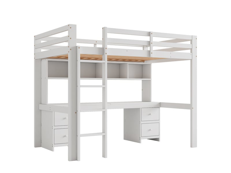  Lit mezzanine,90x200 cm,avec bureau et rangement,pin et mdf,blanc  - Conforama D