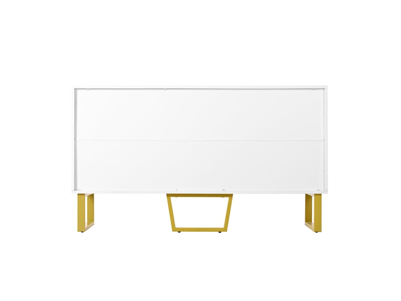  Buffet blanc, 4 portes, rangement, fermeture douce, design moderne, structure robuste - mdf et métal - 140x40x80cm  - Conforama C