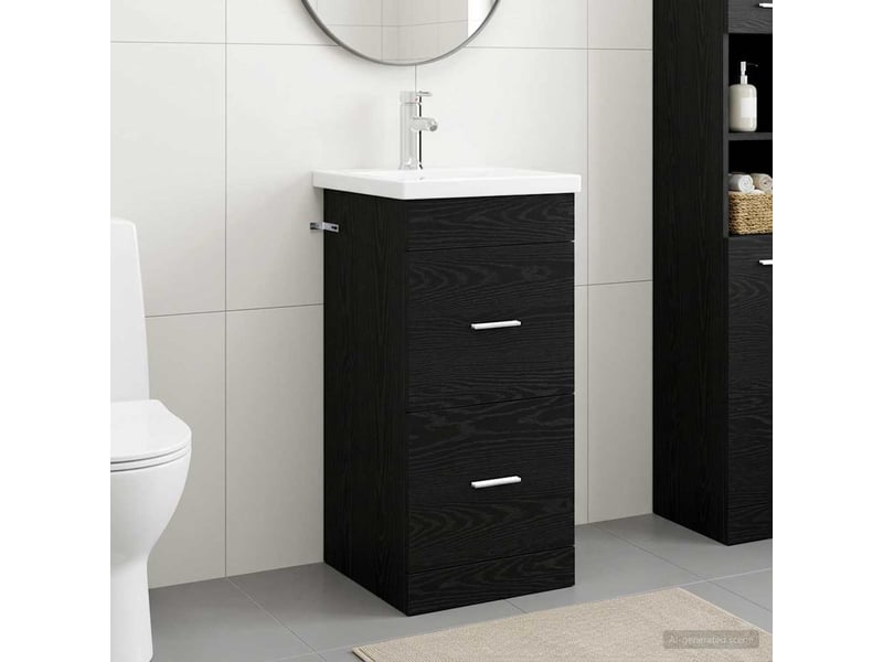  Meuble salle de bain avec évier, meuble de rangement chêne noir 42x40x84.5 cm shl9317  - Conforama B