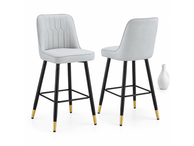  Lot de 2 tabourets de bar,42x45x100 cm,similicuir et métal noir,gris clair  - Conforama A