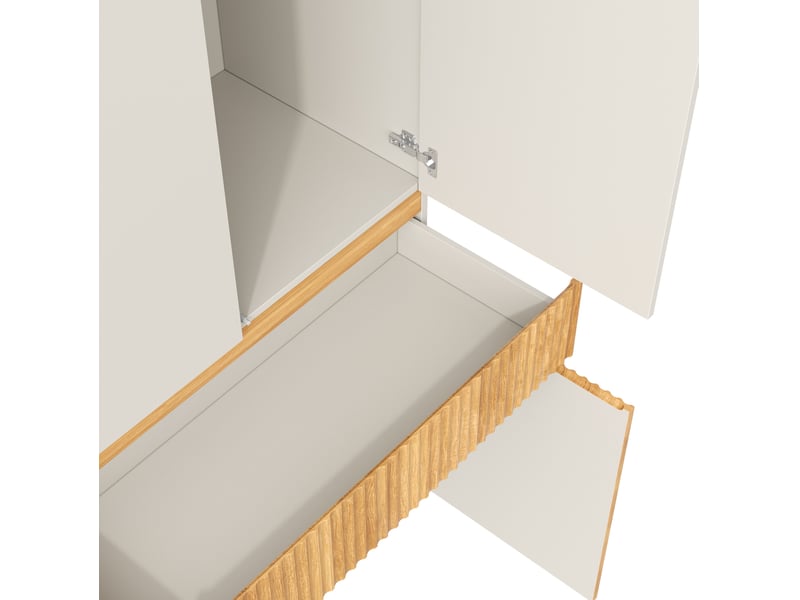 Armoire 6 portes 135 x 50 x 200 cm – gris clair et naturel – penderie, 2 tiroirs et rangements - Conforama E