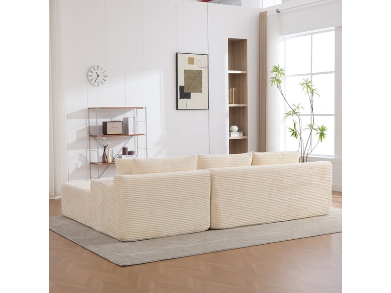  Canapé modulable tissu chenille ivoire, sectionnel salon mousse 30d haute résilience, fond antidérapant  - Conforama D