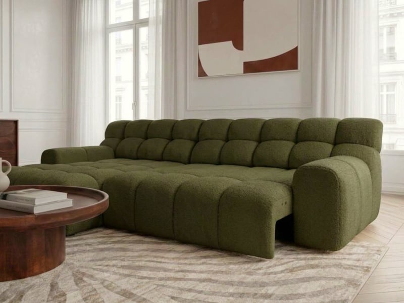  Bobochic canapé d'angle convertible avance-recule électrique andre tissu texturé vert  angle gauche ANDRE - Conforama C