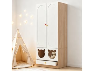 Armoire 2 portes avec penderie et tiroirs pour chambre d'enfant en mdf 80×50×200 cm blanc naturel